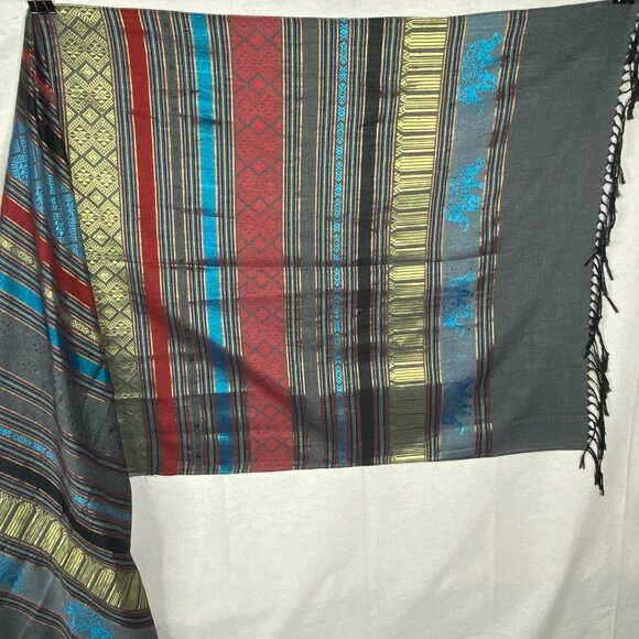 Scarf Elephant Shawl Wrap Runner Thailand Pattern Brocade Thai Laos ? - Picture 5 of 8